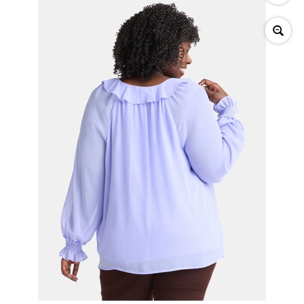 Terra and Sky Women’s Plus Lavender Ruffle Neck Blouse Size 3X NWT - Picture 4 of 8